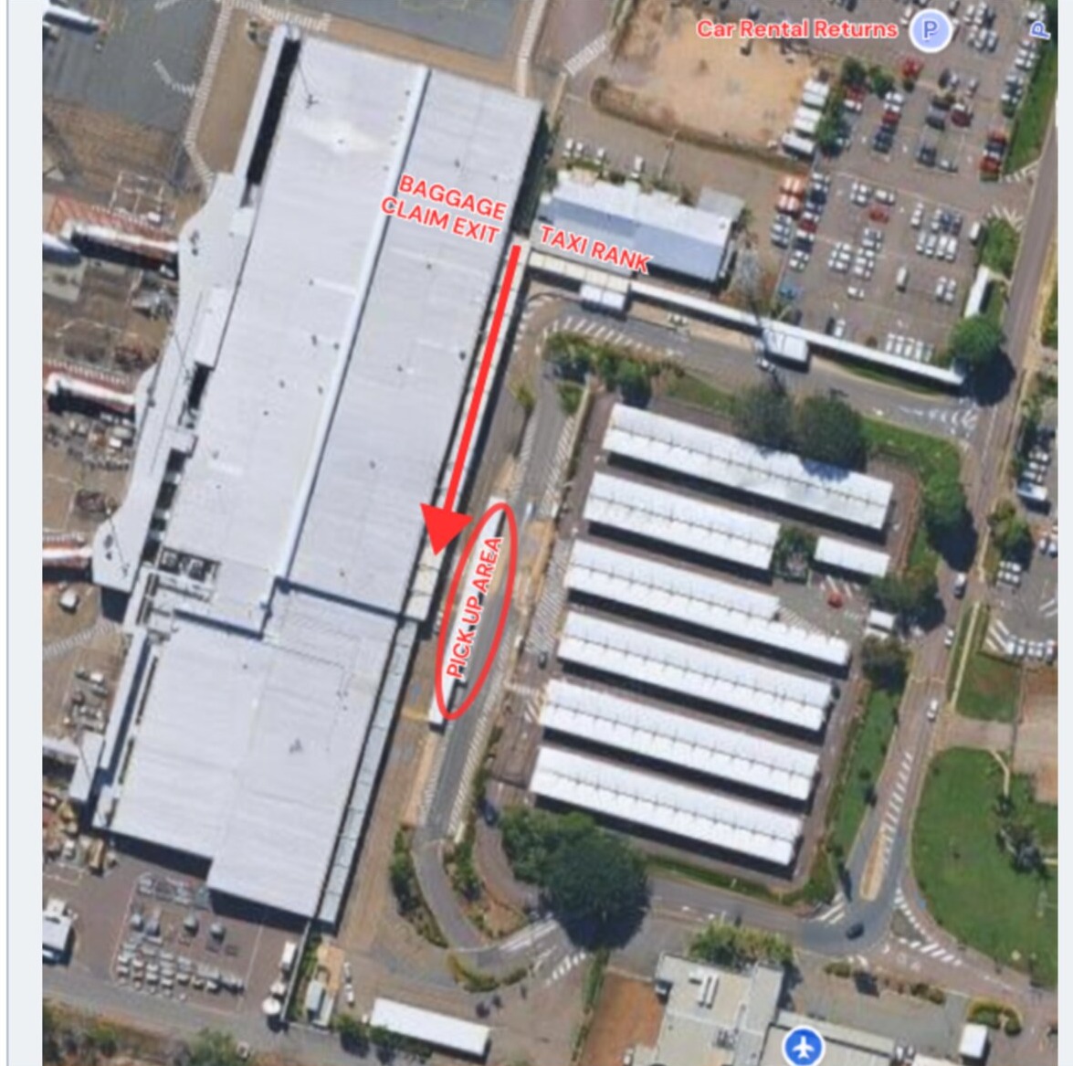 Townsville airport pick-up route map